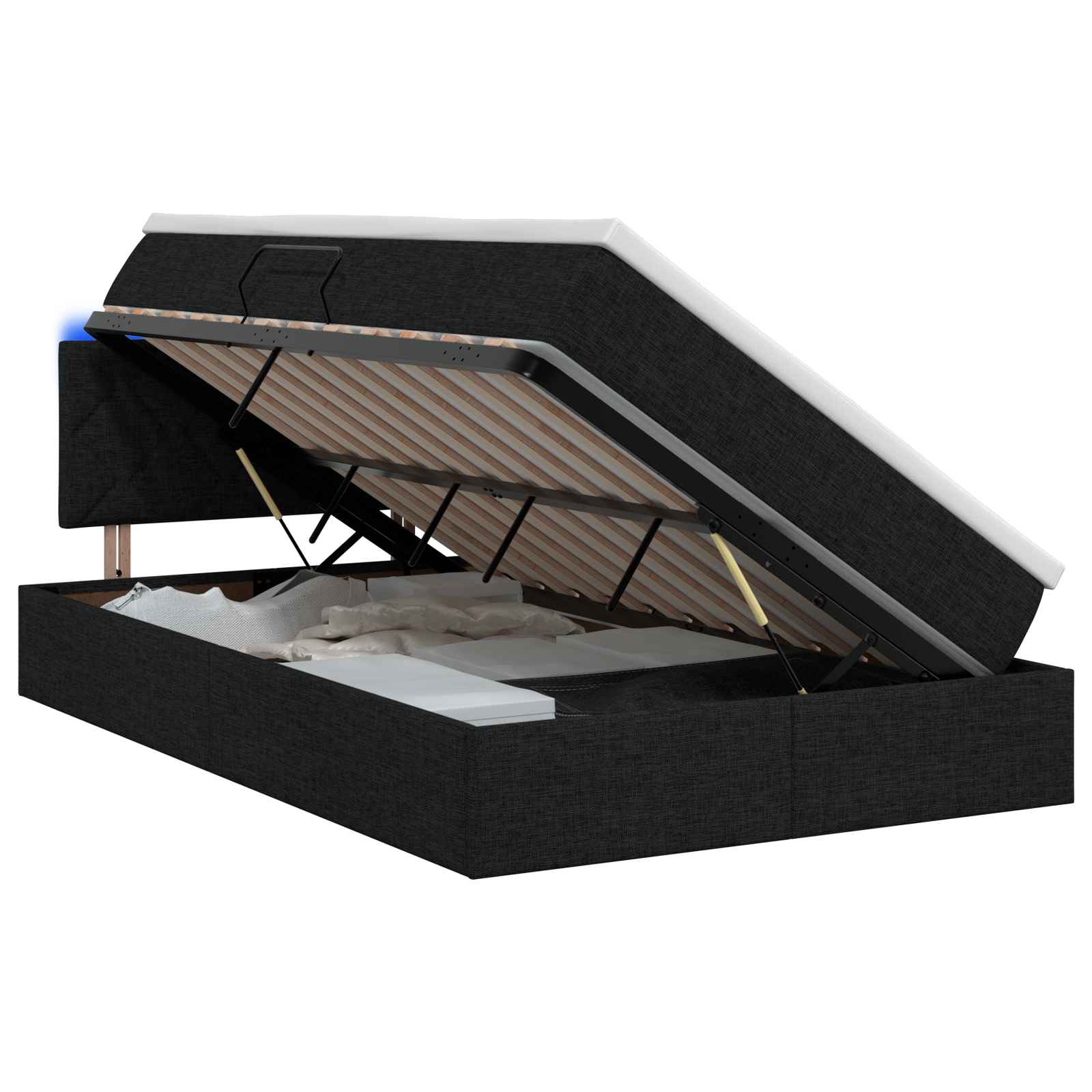 LED Opslagbed met Matras Zwart 120 x 200 cm Stof