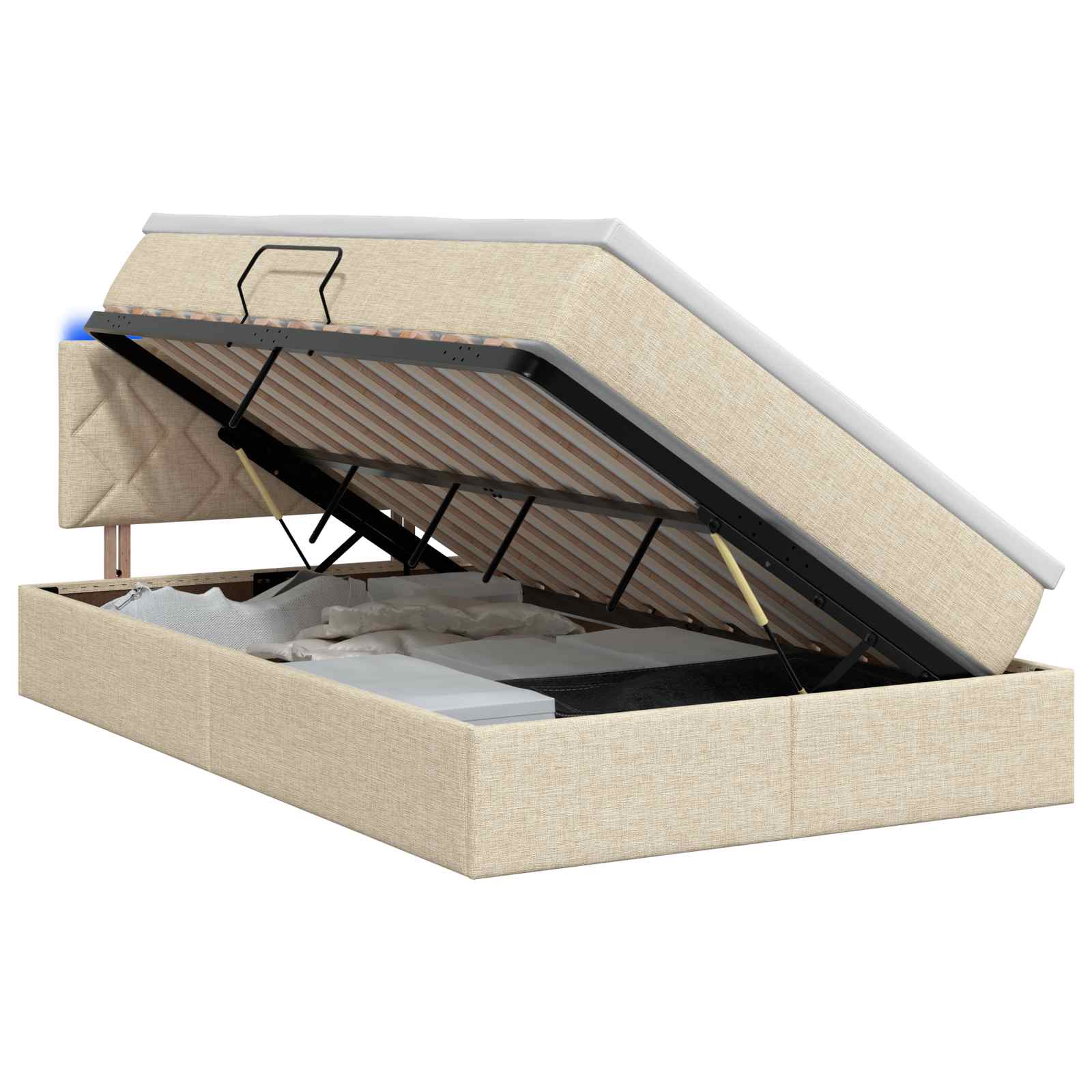 LED Opslagbed met Matras Crèmekleurig 120 x 200 cm Stof
