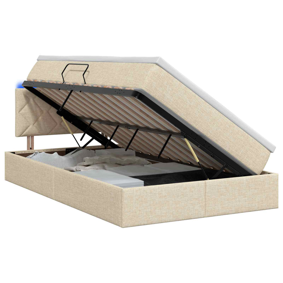 LED Opslagbed met Matras Crèmekleurig 120 x 200 cm Stof