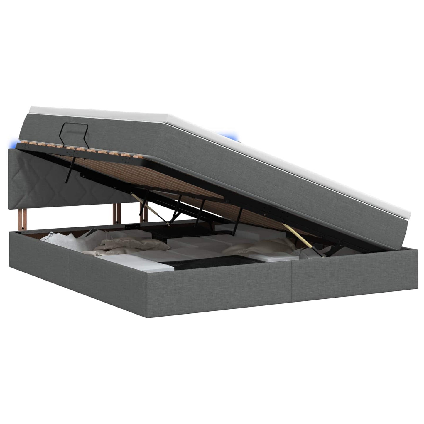 LED Opslagbed met Matras Donkergrijs 140 x 200 cm Stof