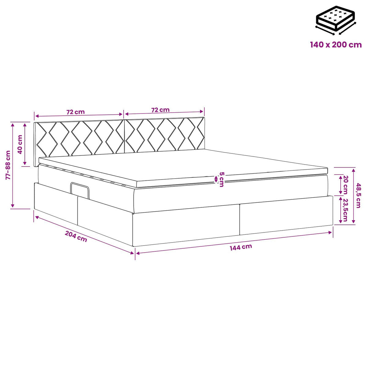 LED Opslagbed met Matras Crèmekleurig 140 x 200 cm Stof