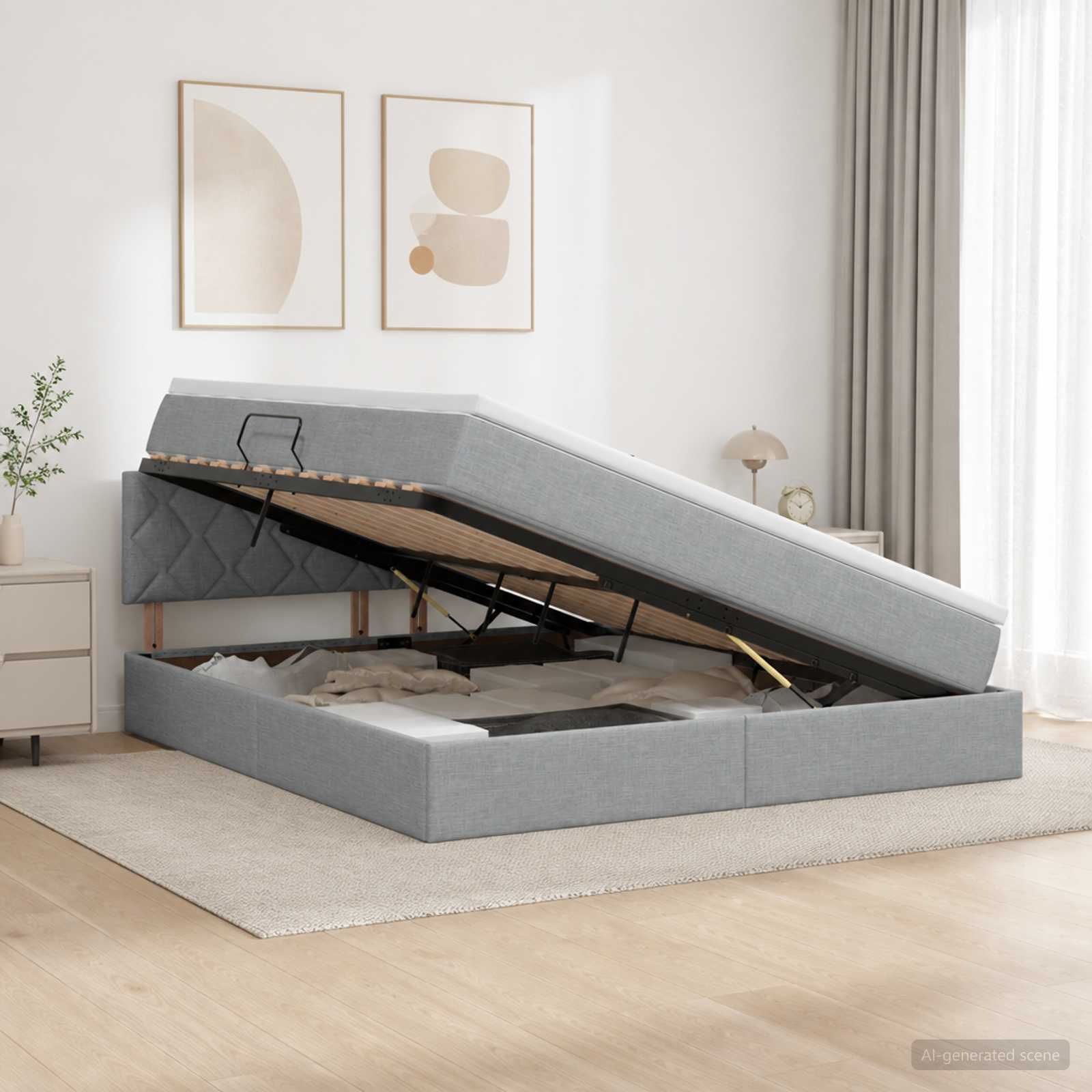 LED Opslagbed met Matras Lichtgrijs 140 x 190 cm Stof