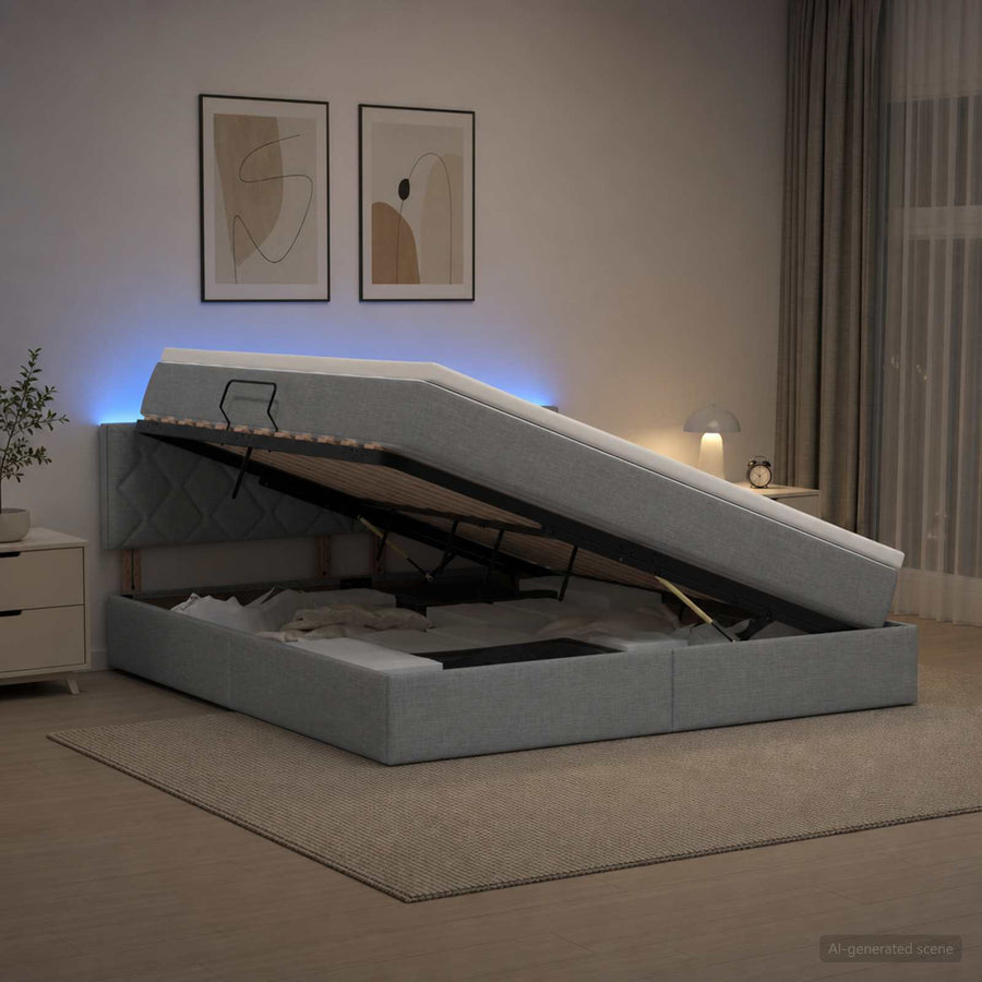 LED Opslagbed met Matras Lichtgrijs 180 x 200 cm Stof