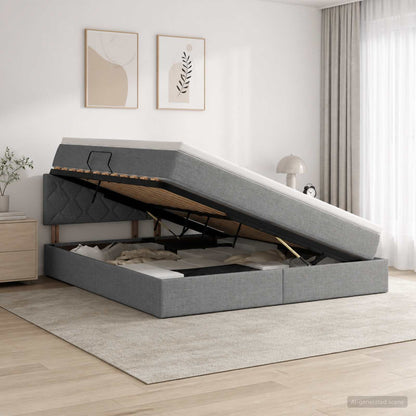 LED Opslagbed met Matras Donkergrijs 180 x 200 cm Stof