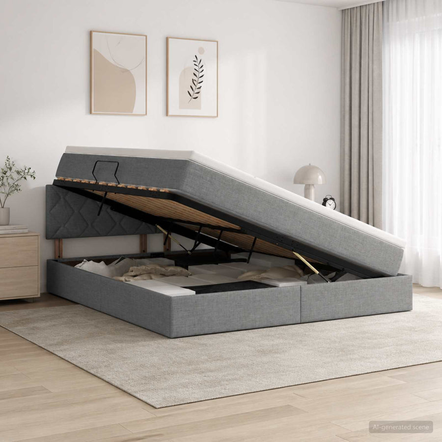 LED Opslagbed met Matras Donkergrijs 180 x 200 cm Stof