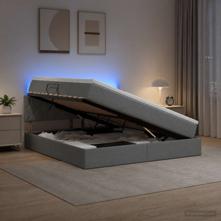 LED Opslagbed met Matras Donkergrijs 180 x 200 cm Stof