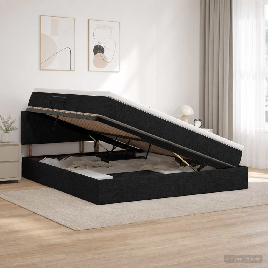 Opbergbed met matras met hoofdeinde Zwart 140 x 190 cm fluweel