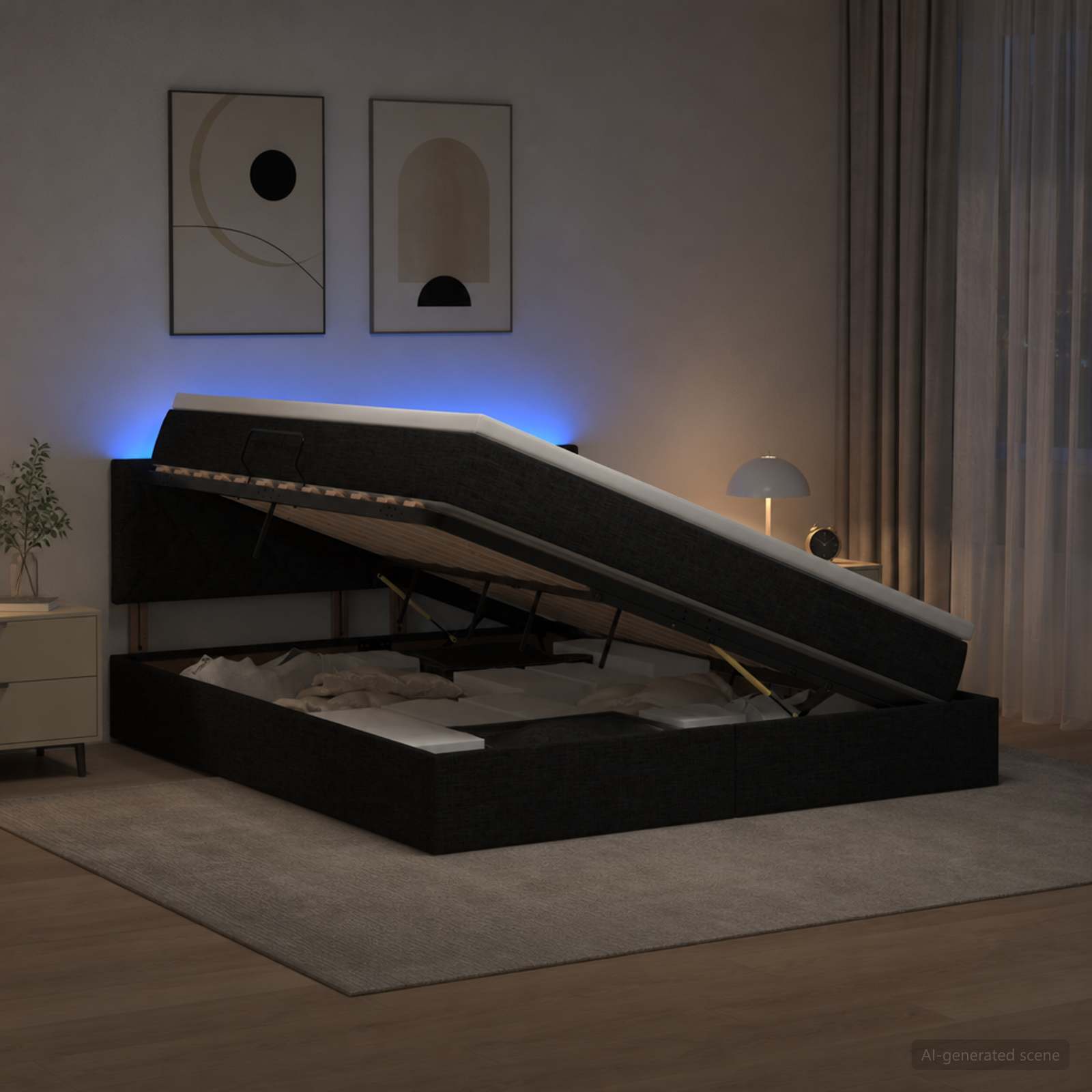 LED Opslagbed met Matras Zwart 140 x 190 cm Stof
