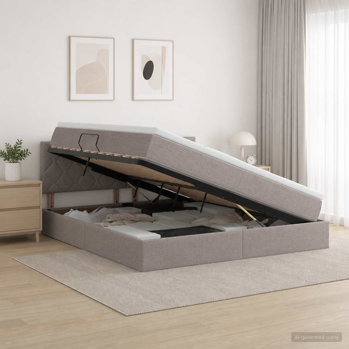 Opbergbed met matras met hoofdeinde Taupe 180 x 200 cm fluweel