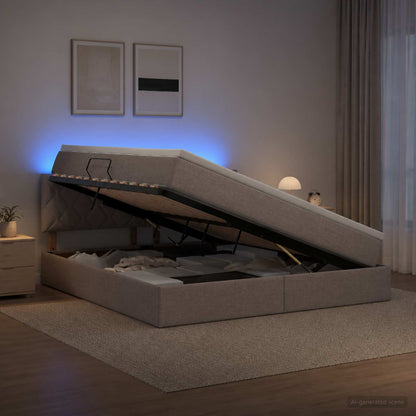 LED Opslagbed met Matras Taupe 160 x 200 cm Stof