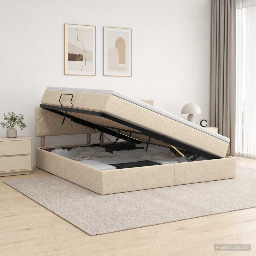 Opbergbed met matras Crèmekleurig 160 x 200 cm fluweel