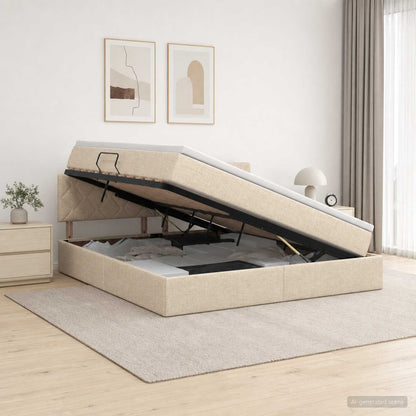 LED Opslagbed met Matras Crèmekleurig 160 x 200 cm Stof