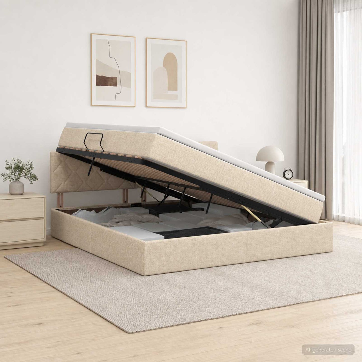 Opbergbed met matras Crèmekleurig 180 x 200 cm fluweel