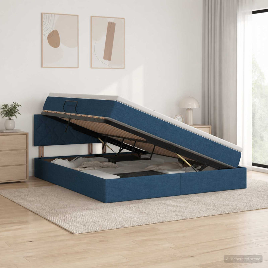 Opbergbed met matras met hoofdeinde Blauw 160 x 200 cm fluweel
