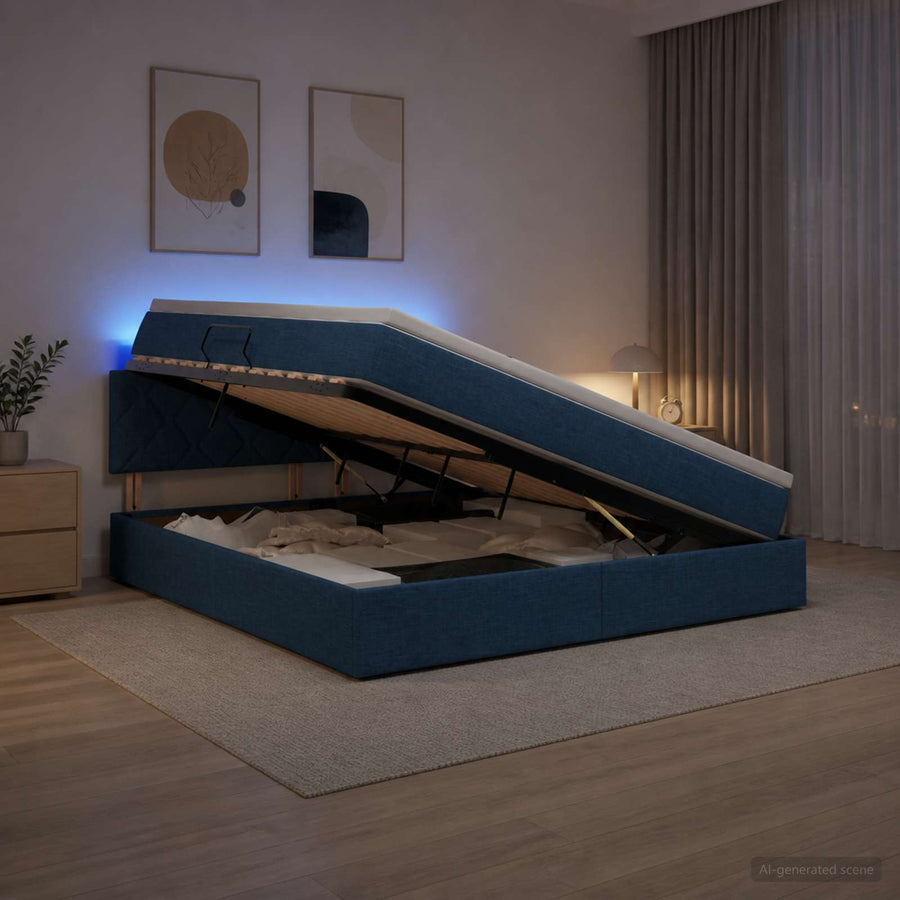 LED Opslagbed met Matras Blauw 180 x 200 cm Stof