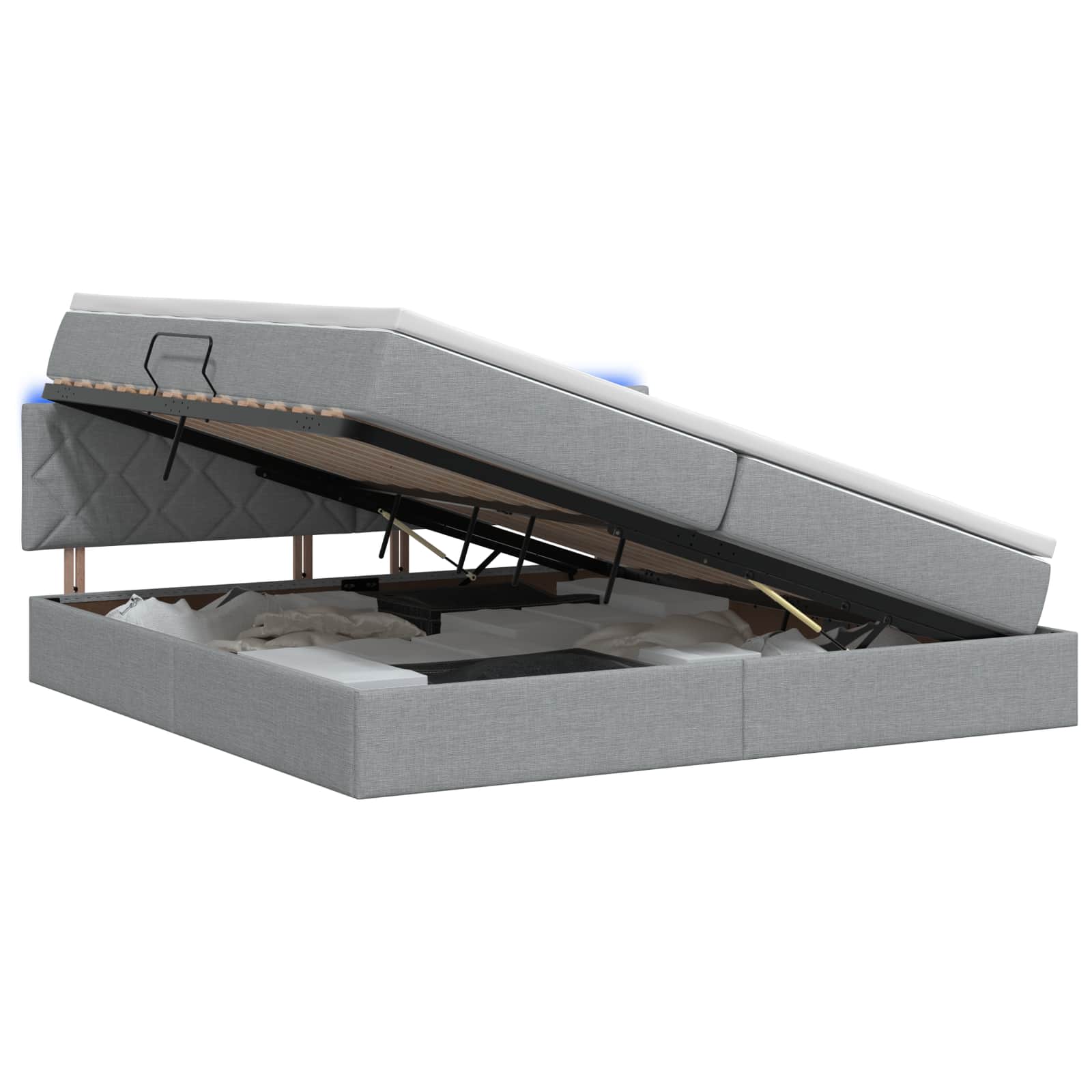 LED Opslagbed met Matras Lichtgrijs 200 x 200 cm Stof