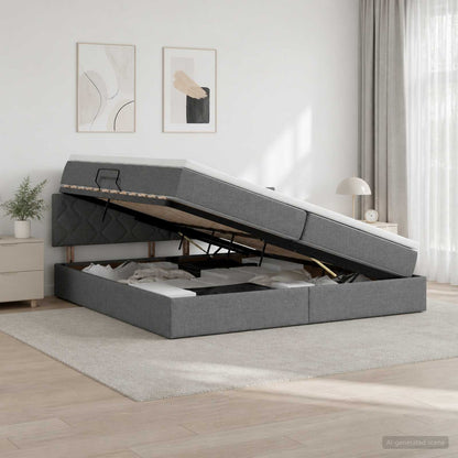 LED Opslagbed met Matras Donkergrijs 200 x 200 cm Stof