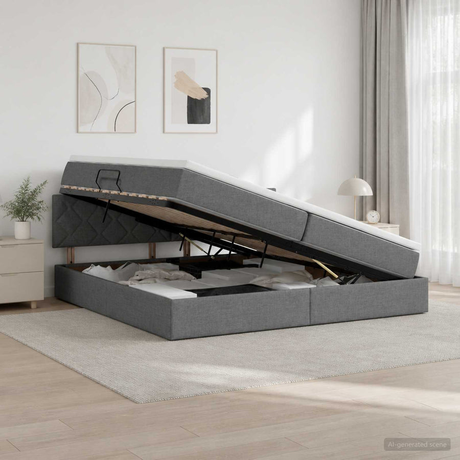 LED Opslagbed met Matras Donkergrijs 200 x 200 cm Stof