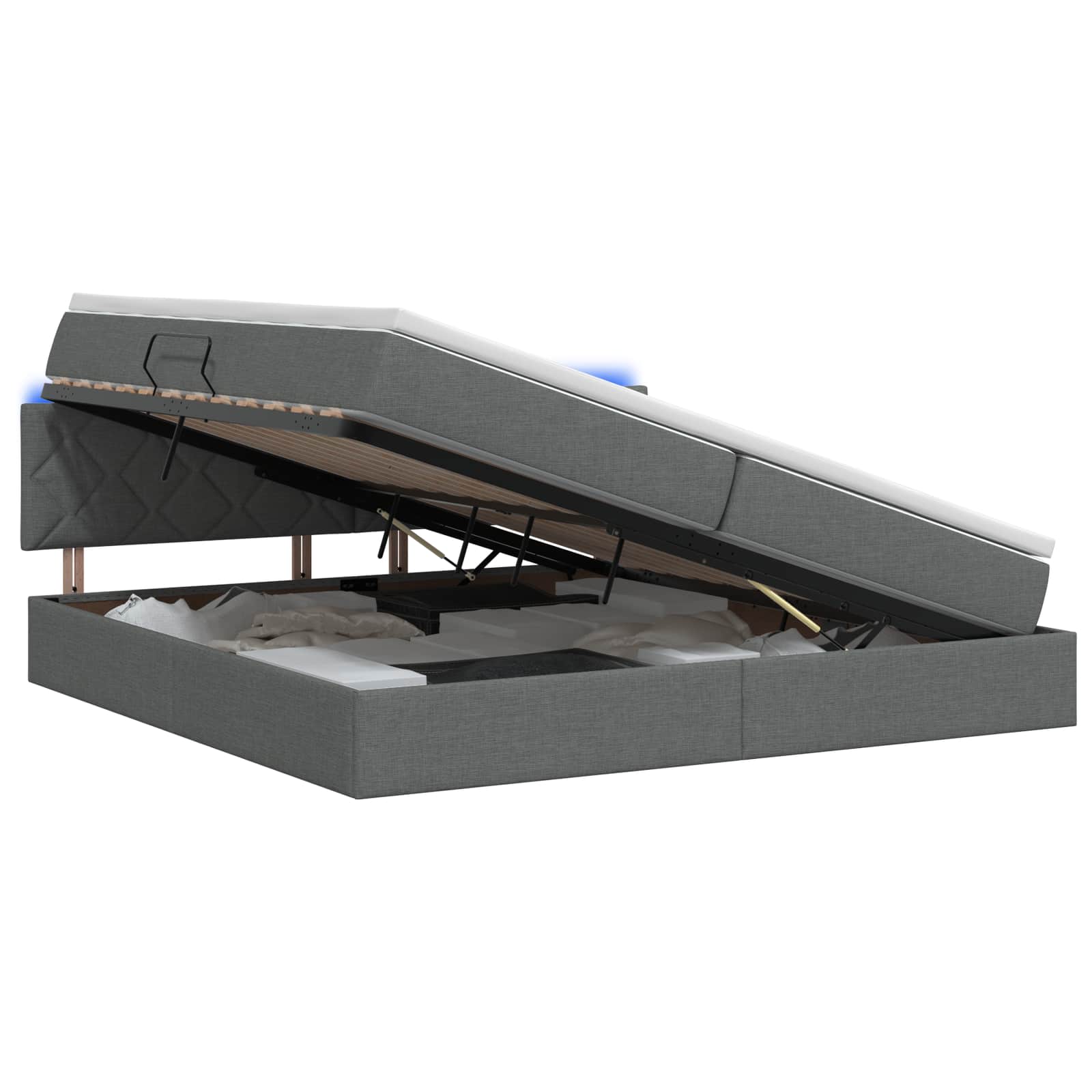 LED Opslagbed met Matras Donkergrijs 200 x 200 cm Stof