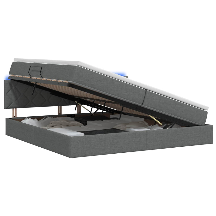 LED Opslagbed met Matras Donkergrijs 200 x 200 cm Stof