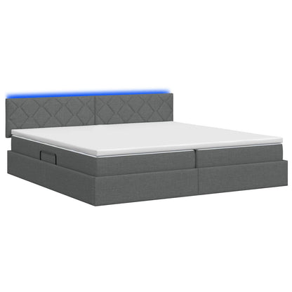 LED Opslagbed met Matras Donkergrijs 200 x 200 cm Stof