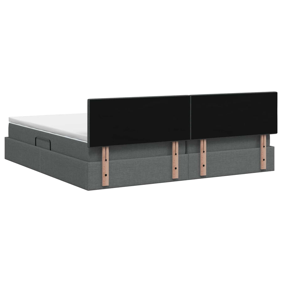 LED Opslagbed met Matras Donkergrijs 200 x 200 cm Stof