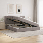 Opbergbed 200x200 cm taupe met matras en hoofdeinde