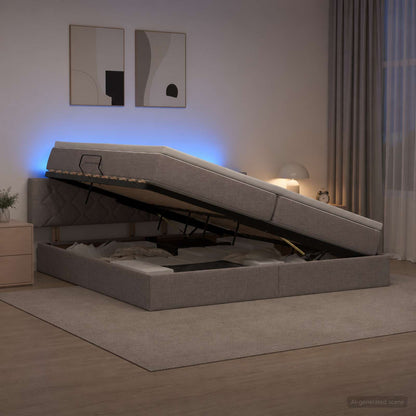 LED Opslagbed met Matras Taupe 200 x 200 cm Stof