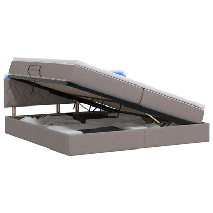 LED Opslagbed met Matras Taupe 200 x 200 cm Stof