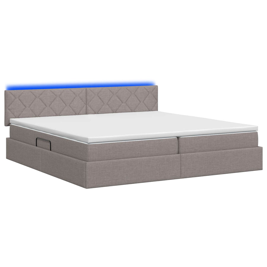 LED Opslagbed met Matras Taupe 200 x 200 cm Stof