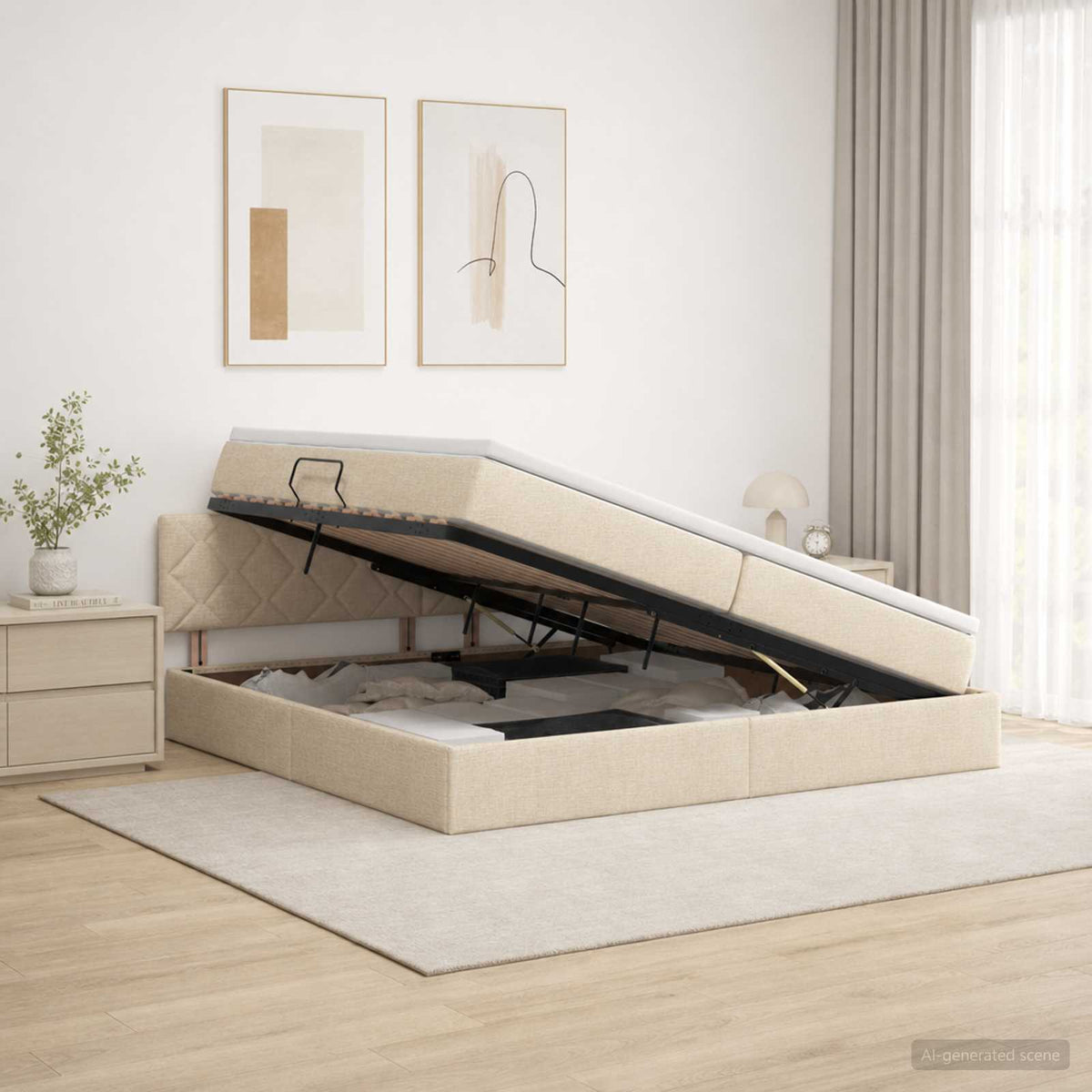 Opbergbed met matras Crèmekleurig 200 x 200 cm fluweel