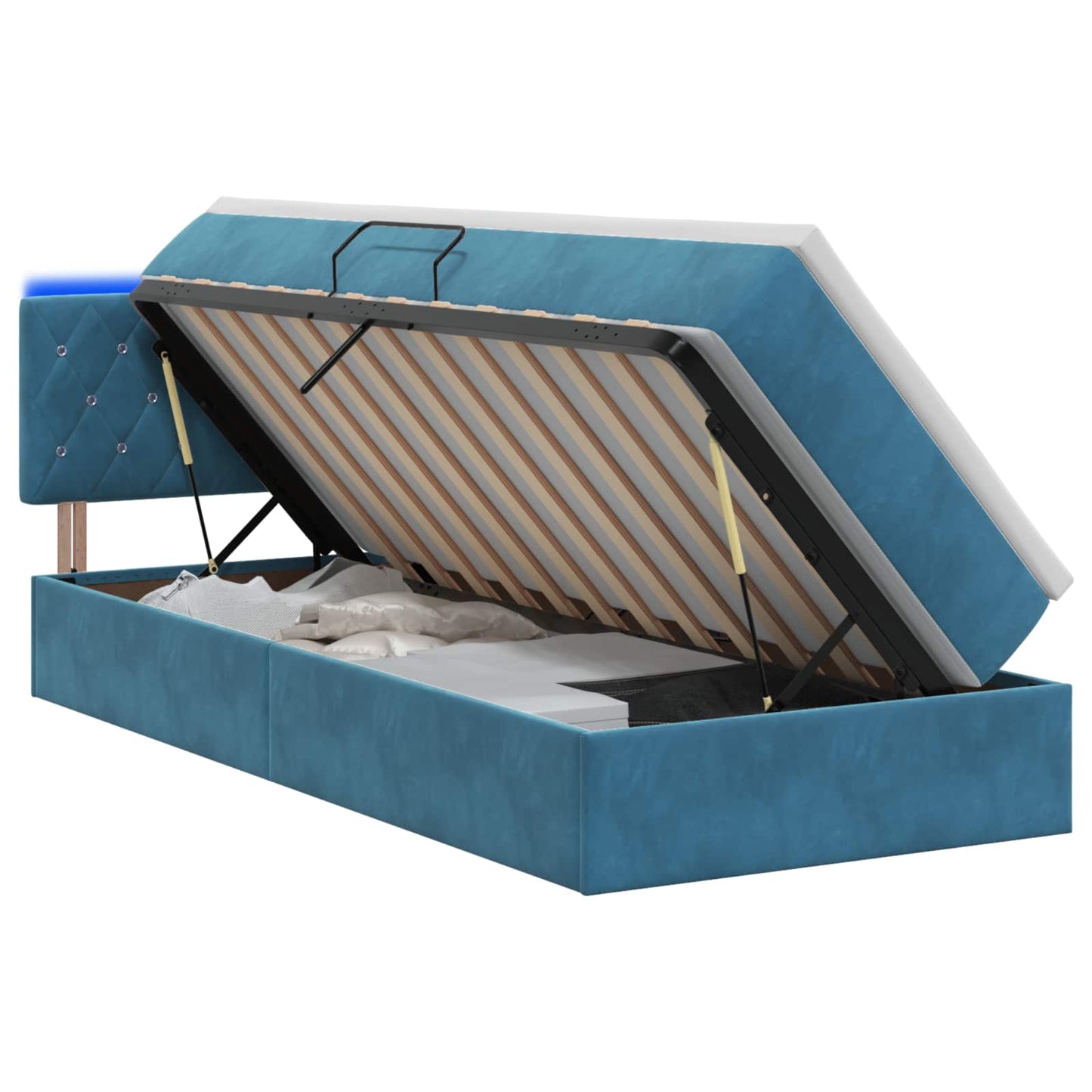 LED Opslagbed met Matras Donkerblauw 90 x 190 cm Fluweel