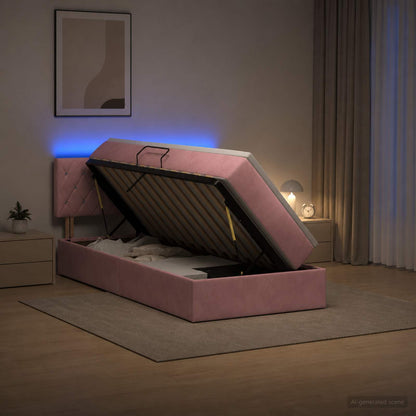 LED Opslagbed met Matras Roze 100 x 200 cm Fluweel