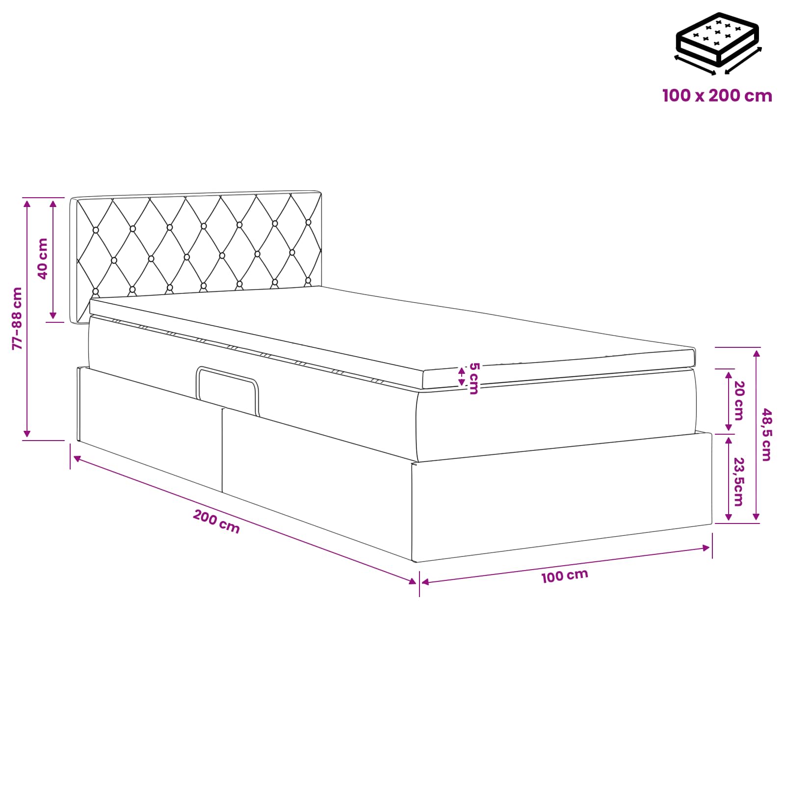 LED Opslagbed met Matras Roze 100 x 200 cm Fluweel
