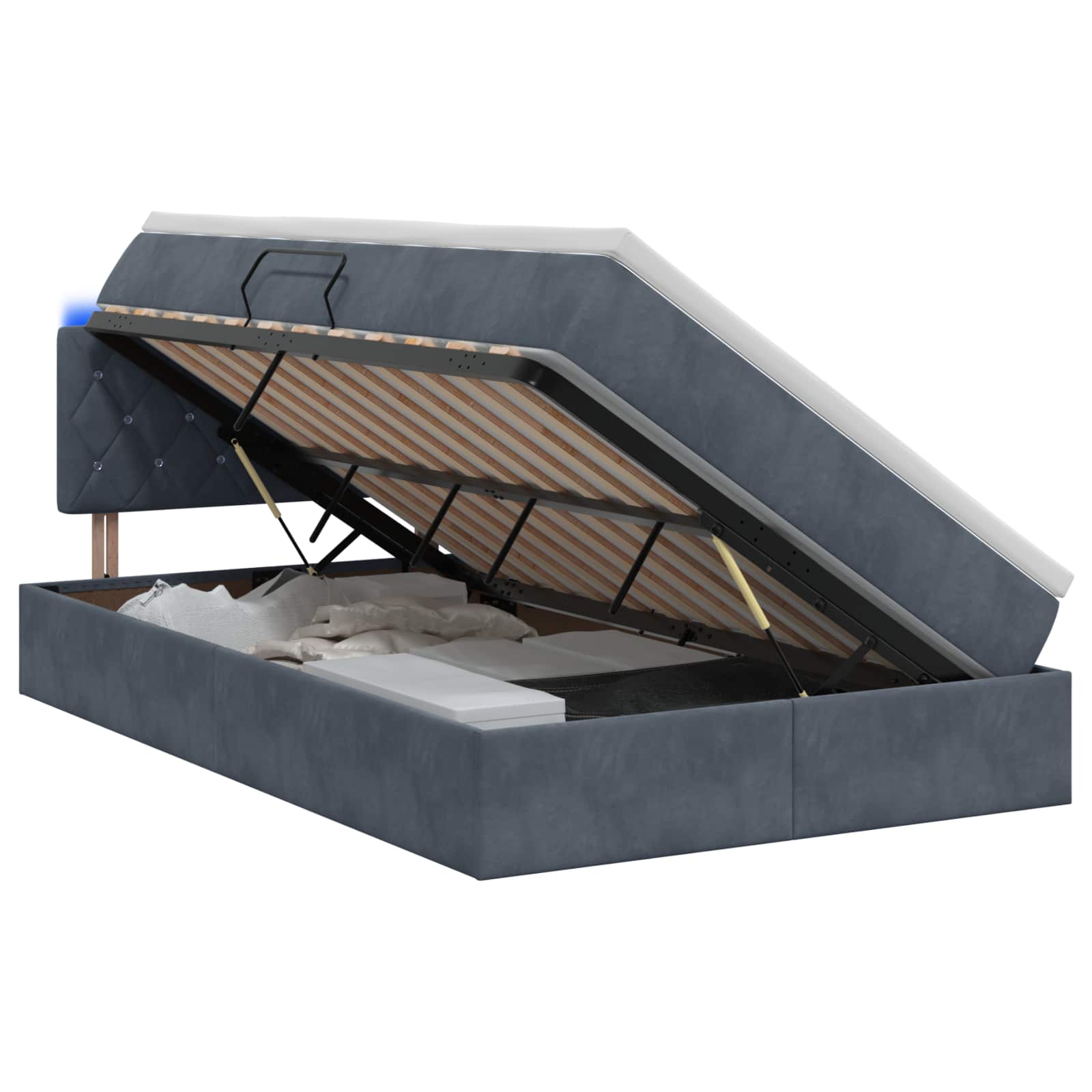 LED Opslagbed met Matras Donkergrijs 120 x 200 cm Fluweel