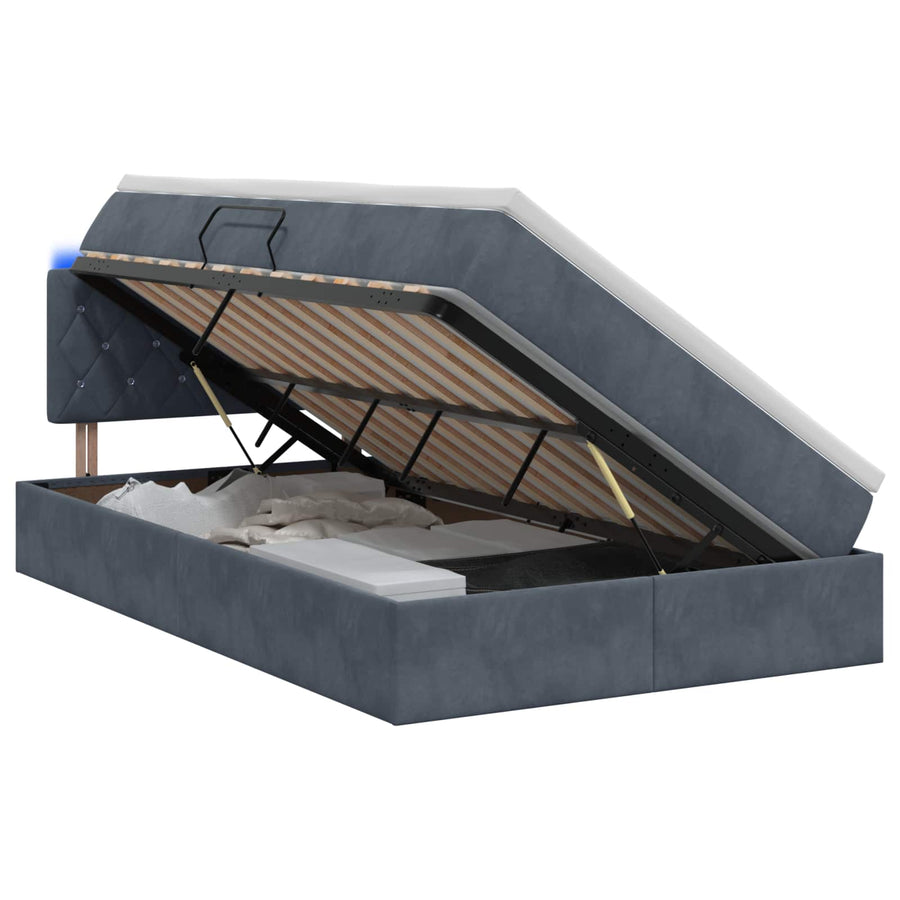 LED Opslagbed met Matras Donkergrijs 120 x 200 cm Fluweel