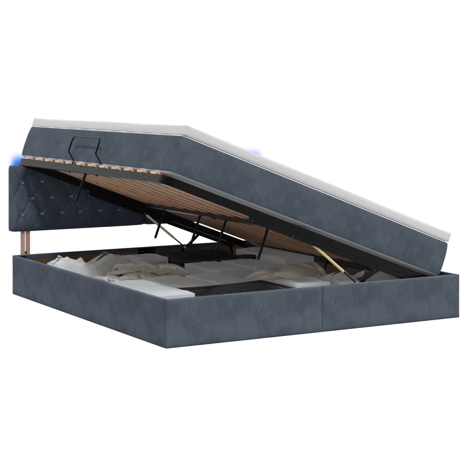 LED Opslagbed met Matras Donkergrijs 140 x 190 cm Fluweel