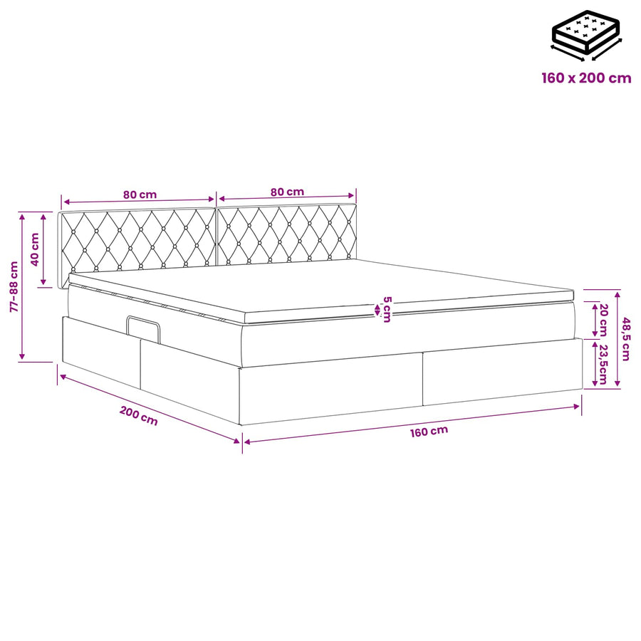 LED Opslagbed met Matras Donkerblauw 160 x 200 cm Fluweel