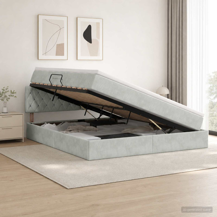 Opslag bed met hoofdeinde Lichtgrijs 180 x 200 cm Fluweel