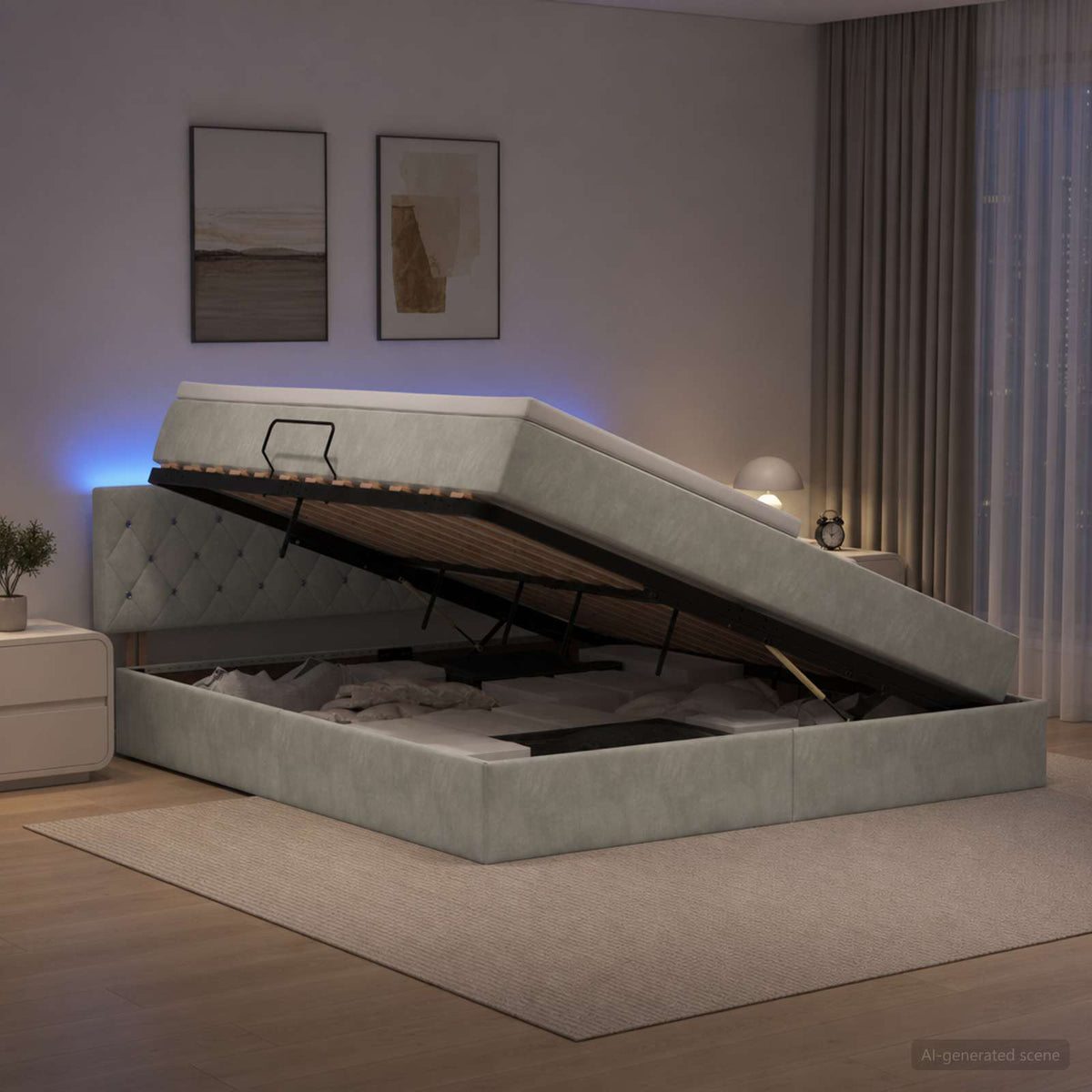 LED Opslagbed met Matras Lichtgrijs 180 x 200 cm Fluweel