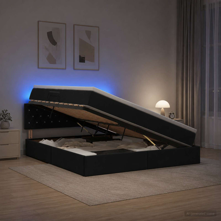 LED Opslagbed met Matras Zwart 160 x 200 cm Fluweel