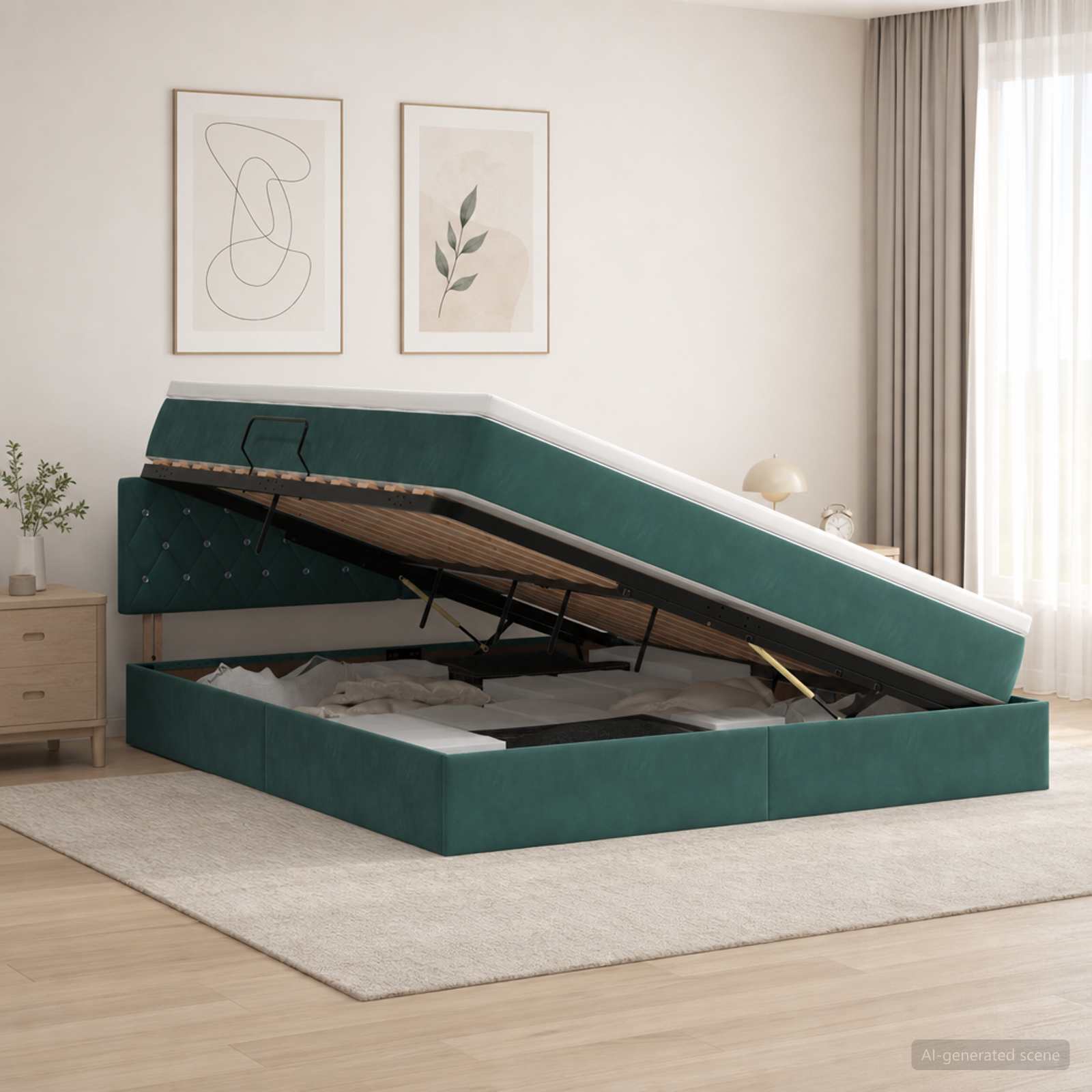 LED Opslagbed met Matras Donkergroen 180 x 200 cm Fluweel