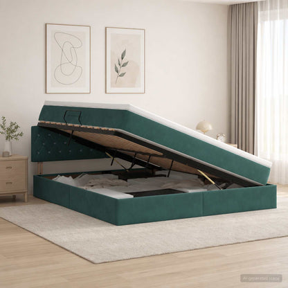 LED Opslagbed met Matras Donkergroen 180 x 200 cm Fluweel