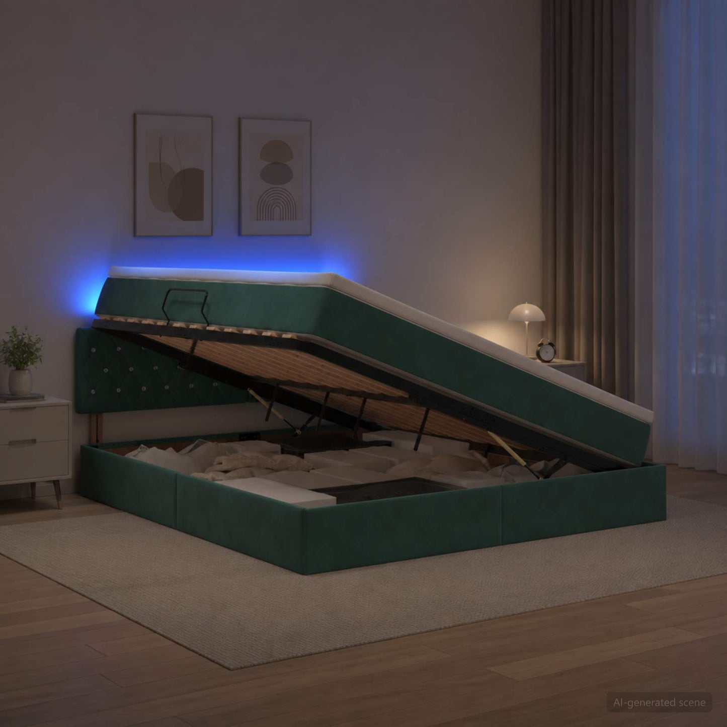 LED Opslagbed met Matras Donkergroen 180 x 200 cm Fluweel