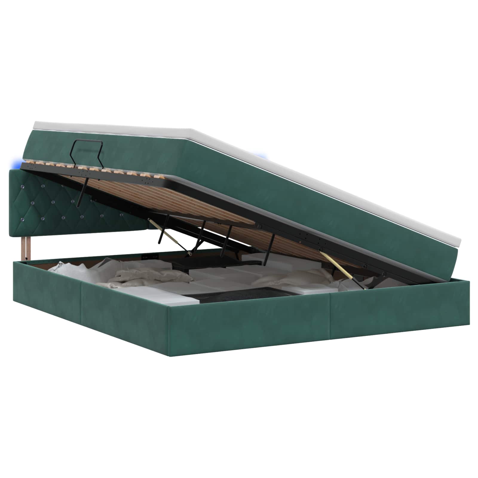 LED Opslagbed met Matras Donkergroen 180 x 200 cm Fluweel