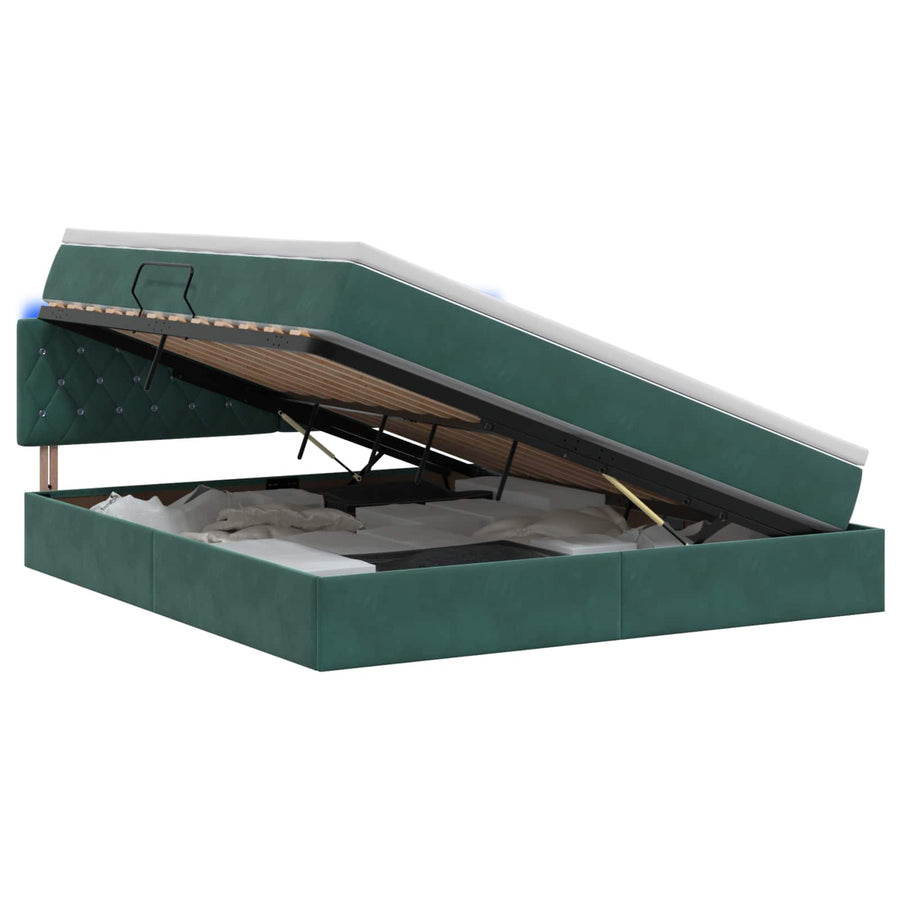 LED Opslagbed met Matras Donkergroen 180 x 200 cm Fluweel