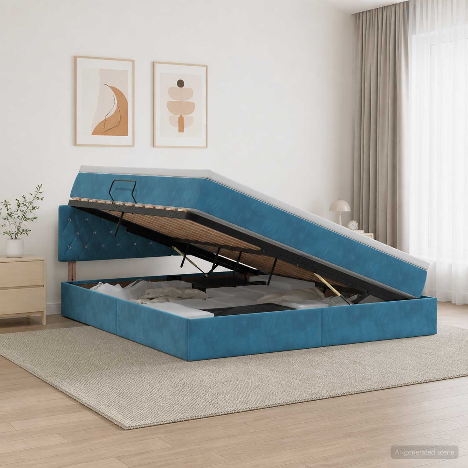 Opslag bed met hoofdeinde Donkerblauw 180 x 200 cm Fluweel