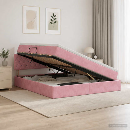 LED Opslagbed met Matras Roze 160 x 200 cm Fluweel