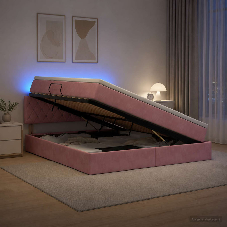 LED Opslagbed met Matras Roze 160 x 200 cm Fluweel