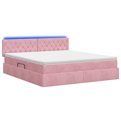 LED Opslagbed met Matras Roze 180 x 200 cm Fluweel